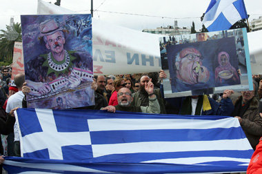 Vor dem griechischen Parlament in Athen am Mittwoch: Mit
Papandr...