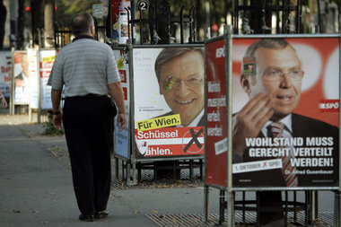 Inhaltsleer: Bundeskanzler Schüssel (ÖVP) und sein Rivale Gusenb...