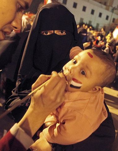 Tahrir-Platz in Kairo, 10.Februar 2011, kurz vor dem Rücktritt v...