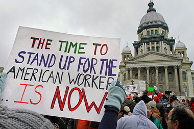 Arbeiter aus Wisconsin vor dem State Capitol in Springfield/Illi...
