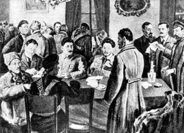 1917 waren Stalin und Trotzki (Bildmitte) noch vereint