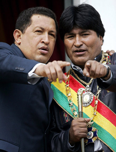 Evo Morales (rechts), Schirmherr des Kongresses in Sucre mit Ven... Evo Morales (rechts), Schirmherr des Kongresses in Sucre mit Ven...