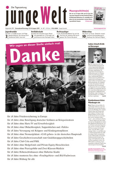 jW-Titelseite vom 13./14. August 2011 jW-Titelseite vom 13./14. August 2011