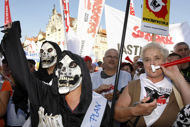 Solidarnosc-Proteste beim EU-Finanzministertreffen in Wroclaw