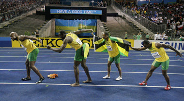 Nach dem WM-Gold 2009: Asafa Powell, Usain Bolt, Michael Frater ... Nach dem WM-Gold 2009: Asafa Powell, Usain Bolt, Michael Frater ...