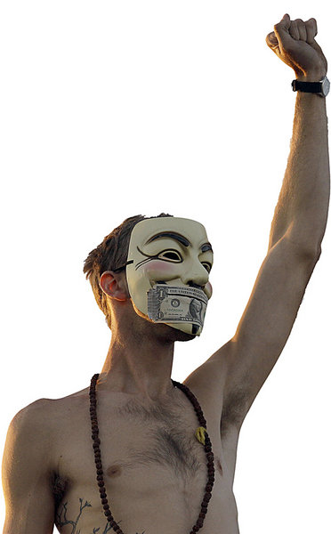 Protestsymbol: Demonstrant mit Guy-Fawkes-Maske Protestsymbol: Demonstrant mit Guy-Fawkes-Maske