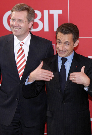 Nur einer ist darstellbar: Wulff und Sarko bei der CeBit in Hann...