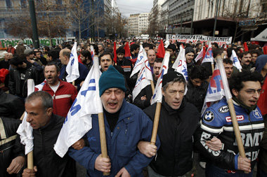 PAME-Demonstranten am Dienstag in Athen PAME-Demonstranten am Dienstag in Athen