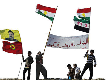 Syrische Kurden w&amp;auml;hrend der Newroz-Feierlichkeiten in d...