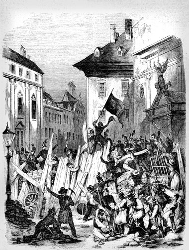 Barrikade auf dem Stephansplatz, vor dem erzbischöflichen P... Barrikade auf dem Stephansplatz, vor dem erzbischöflichen P...