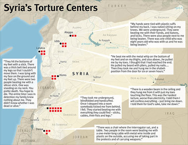 Von Human Rights Watch ver&ouml;ffentlichte Karte Syriens, auf d...