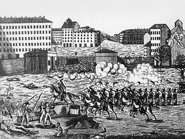 Barrikadenkampf in Lyon, 21./22. 11. 1831 (zeitgenössischer Stic...