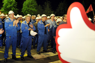 Druck gemacht: Arbeiter von ThyssenKrupp bei Protestaktion am 27...