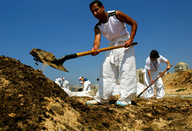 Schaufeln gegen Öl: Sisyphos-Arbeit am Strand nahe Beirut, 17.9....