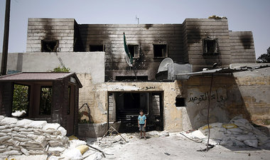 Zerst&ouml;rte Polizeistation in Azaz nahe Aleppo am vergangenen...