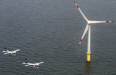 Der Hochseewindpark »alpha ventus« bei Borkum, Anfang August. In...