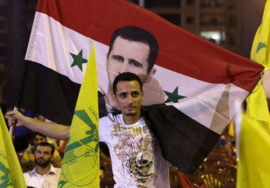 Hisbollah-Anh&auml;nger auf einer Kundgebung in Beirut, Juli 201...