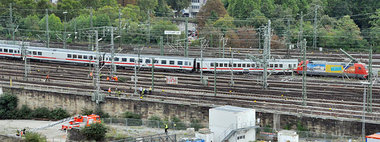 Entgleister Intercity am 29. September am Hauptbahnhof Stuttgart Entgleister Intercity am 29. September am Hauptbahnhof Stuttgart