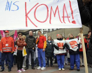 Streikwache vor dem Bettenhaus der Charit&eacute; in Berlin-Mitt...