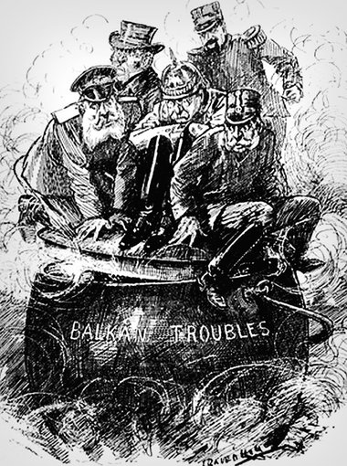 Zeitgenössische Karikatur zu den Ereignissen auf dem Balkan 1912...