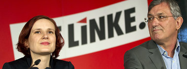 Katja Kipping und Bernd Riexinger, hier bei der Vorstellung des ...