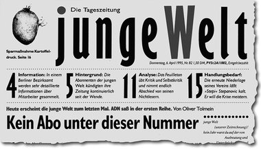 Und es gibt sie doch noch: Titelseite der jW vom 6. April 1995 (