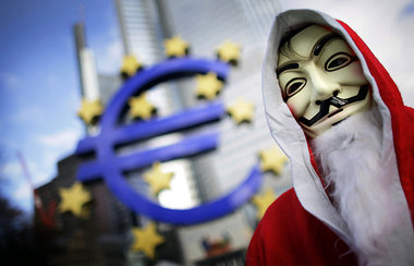 Sozialprotest in der Bankenmetropole: Occupy-Aktivist in Frankfu...