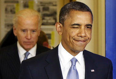 Zufrieden? Obama und sein Vizepr&auml;sident Joe Biden nach der ...