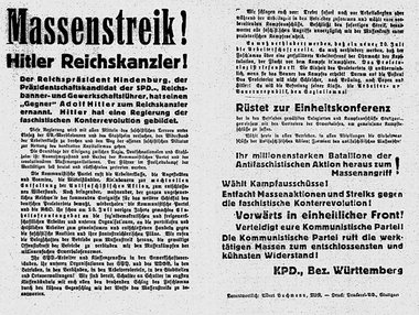 Aufruf der KPD-Württemberg zum Generalstreik am 31. Januar