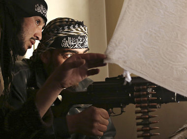 K&auml;mpfer der Freien Syrischen Armee am Donnerstag im Damasze...