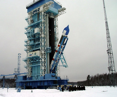 Kosmos-Rakete am Startplatz Plesezk bei Archangelsk. Simulierter...