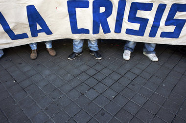 Banner bei einer Protestdemonstration am 7. Februar in Madrid Banner bei einer Protestdemonstration am 7. Februar in Madrid