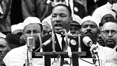 Martin Luther King jr. bei seiner Rede am Lincoln Memorial in Wa...