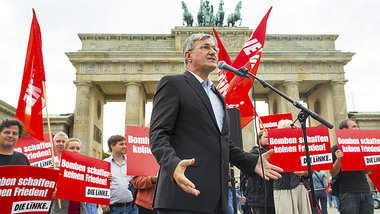 Linksparteichef Riexinger am Dienstag bei einer Kundgebung gegen...