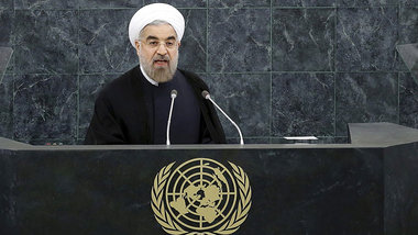 Irans Pr&auml;sident Hassan Rohani am Dienstag vor der UN-Vollve...