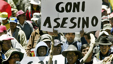 Demonstration gegen Lozada-Regierung vor La Paz am 14. Oktober 2...