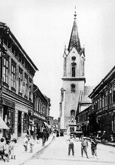 Altstadt von O&#347;wi&#281;cim, Postkarte von 1915: Blick in di...