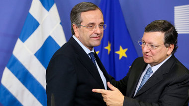 Samaras (l.) mit Barroso in Brüssel
