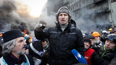 Oppositionsf&uuml;hrer Witali Klitschko am Mittwoch auf dem Maid...