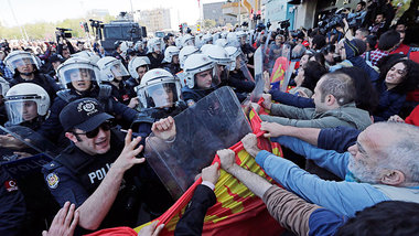 Polizeieinsatz gegen Gewerkschafter am 21. April in Istanbul. Si...