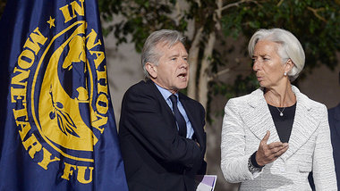 Nicht &uuml;berzeugend: IWF-Direktorin Lagarde und Pressespreche...