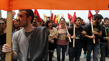 Arbeiter bei der Demonstration zum 1. Mai in Thessaloniki Arbeiter bei der Demonstration zum 1. Mai in Thessaloniki