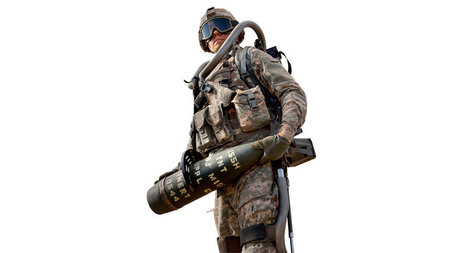 Maschinenmensch: Ein Soldat tr&auml;gt ein Exoskelett des Milit&...