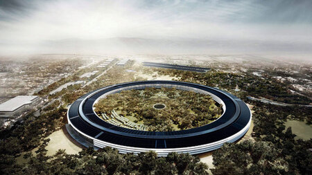 Die Illustration zeigt die Außenansicht des Apple-Campus, ... Die Illustration zeigt die Außenansicht des Apple-Campus, ...