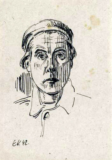 Eva Schulze-Knabe: Selbstporträt in Haft, 1941/42 Eva Schulze-Knabe: Selbstporträt in Haft, 1941/42