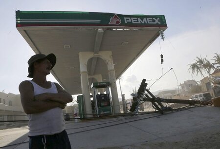 Fast ein Symbol des Niedergangs: PEMEX-Tankstelle in Mexiko nach...