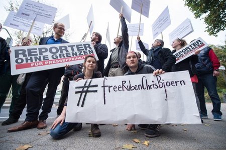 Am Montag forderten Demonstranten vor der türkischen Botschaft i...