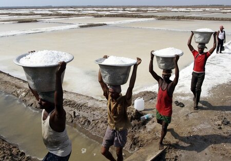 Nicht mehr Herr Bodens: Indische Arbeiter verladen Salz. Chennai...