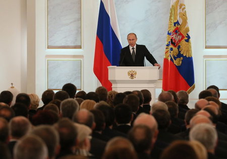 Russlands Präsident Wladimir Putin am Donnerstag während seiner ...