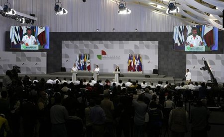 Die Präsidenten Kolumbiens und Mexikos, Juan Manuel Santos und E...